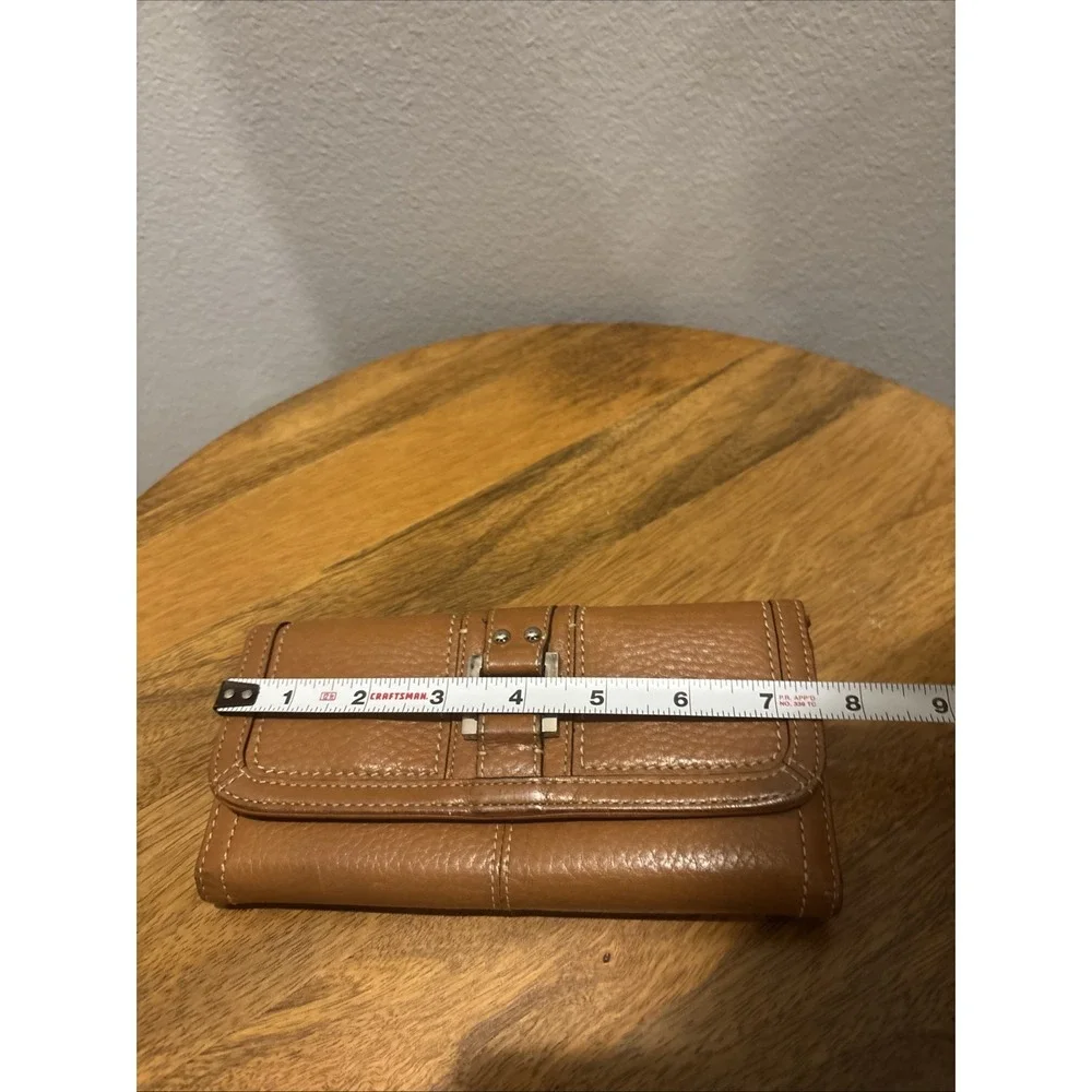FOSSIL Brown Pebbled Leather~Trifold Wallet w/Buckle & Stitch Design~Women's‎